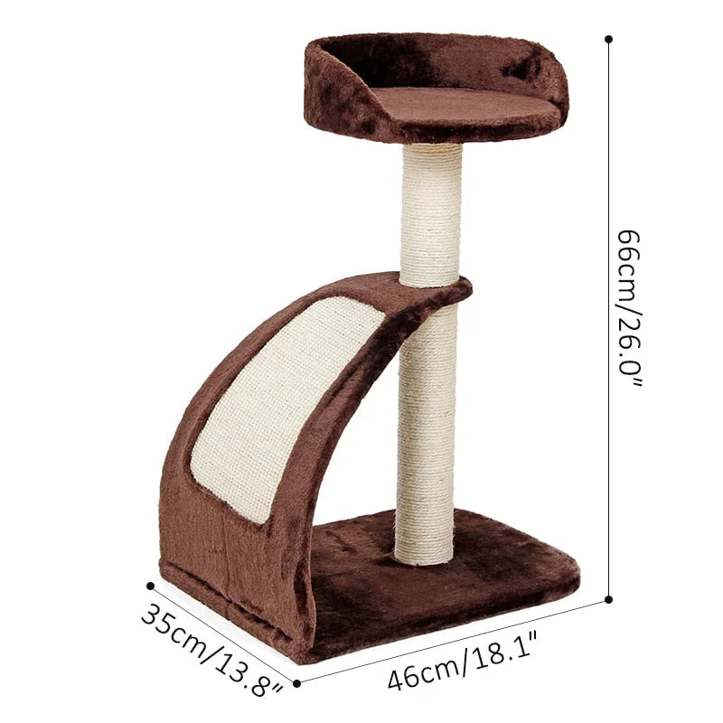 Albero tiragraffi marrone Cathaven con misure dettagliate 66x46x35 cm