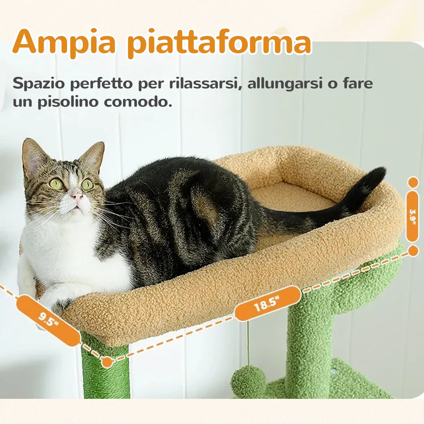 Albero tiragraffi per gatti 143 cm CozyTree™ con ampia piattaforma e bordo morbido per dormire