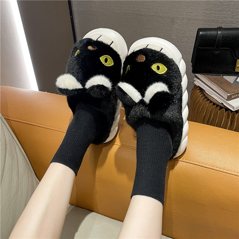 Black and White Cat Slippers