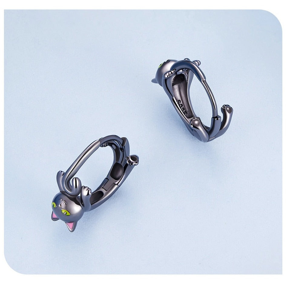 Black Cat Hoop Earrings
