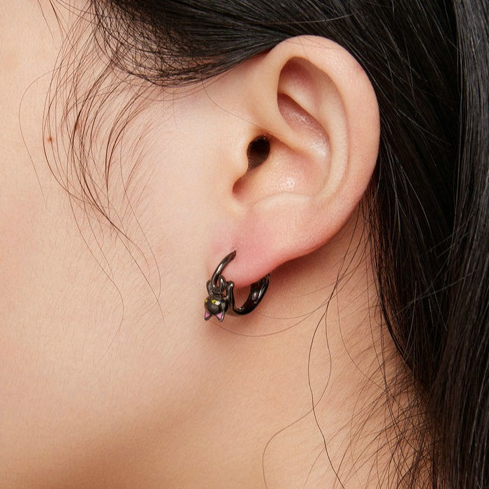 Black Cat Hoop Earrings