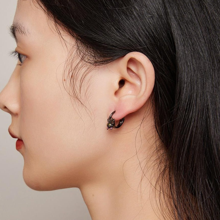 Black Cat Hoop Earrings