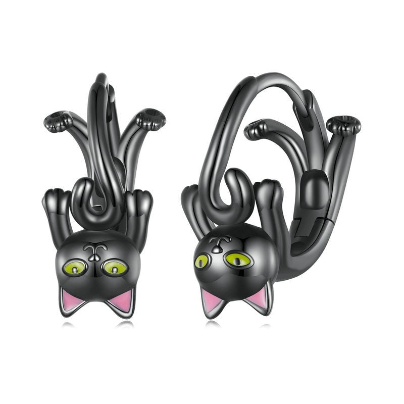 Black Cat Hoop Earrings
