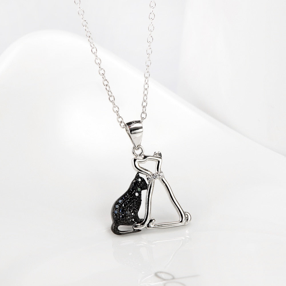 Black Cat Necklace Onyx Sterling Silver