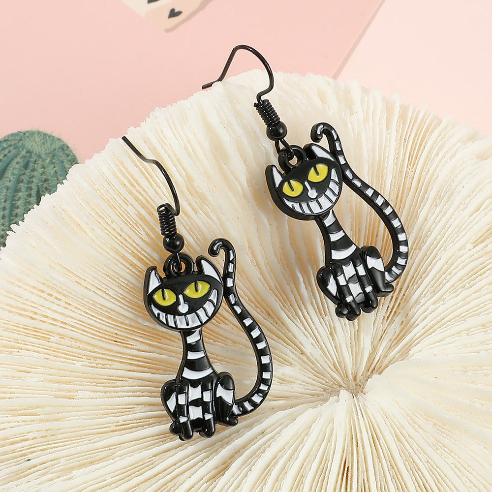 Black Cheshire Cat Earrings