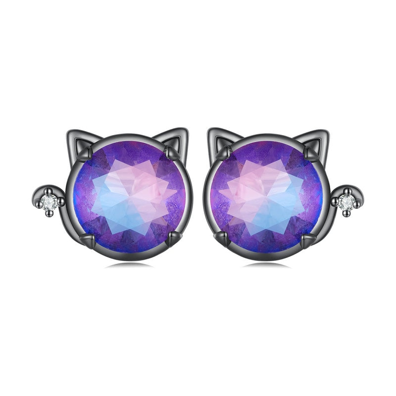 Black Eye Silver Cat Earrings