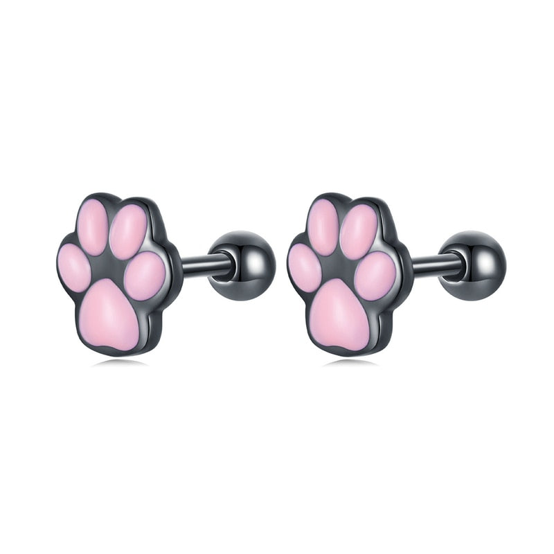 Black Pink Cat Earrings