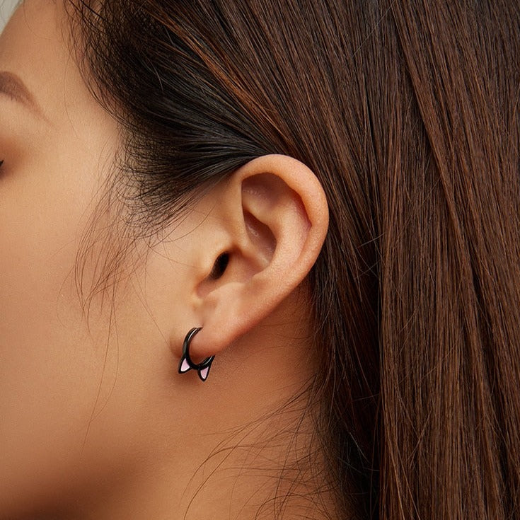 Black Pink Cat Earrings