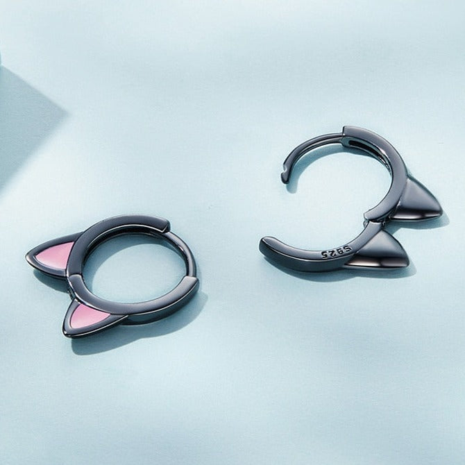 Black Pink Cat Earrings