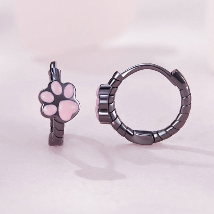 Black Pink Cat Paw Earrings