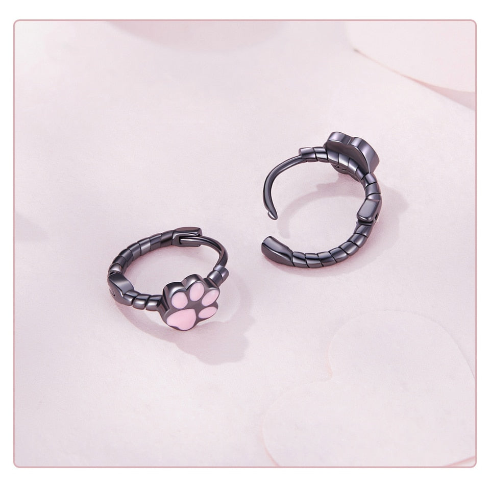 Black Pink Cat Paw Earrings