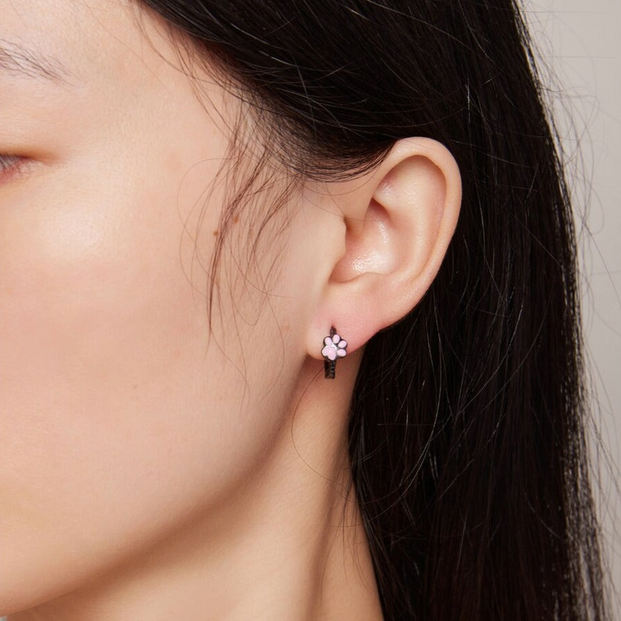 Black Pink Cat Paw Earrings