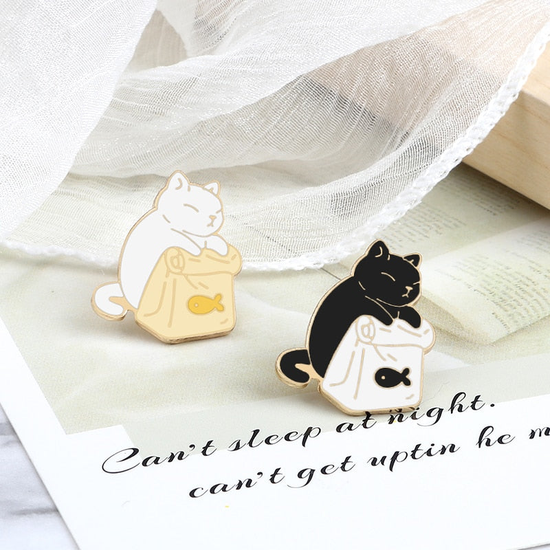 Black White Cats Enamel Pins