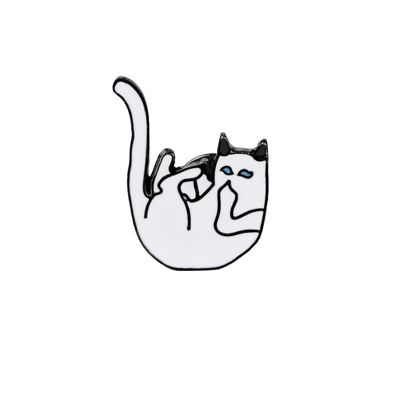 Black White Cats Enamel Pins