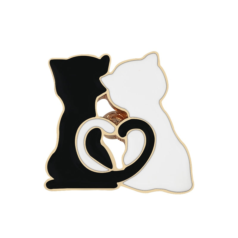 Black White Cats Enamel Pins