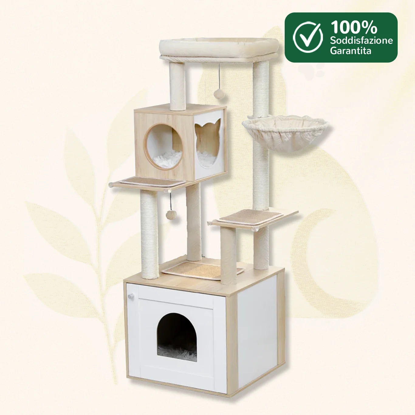 Albero tiragraffi multifunzionale BoxCat™ con box in legno per gatti