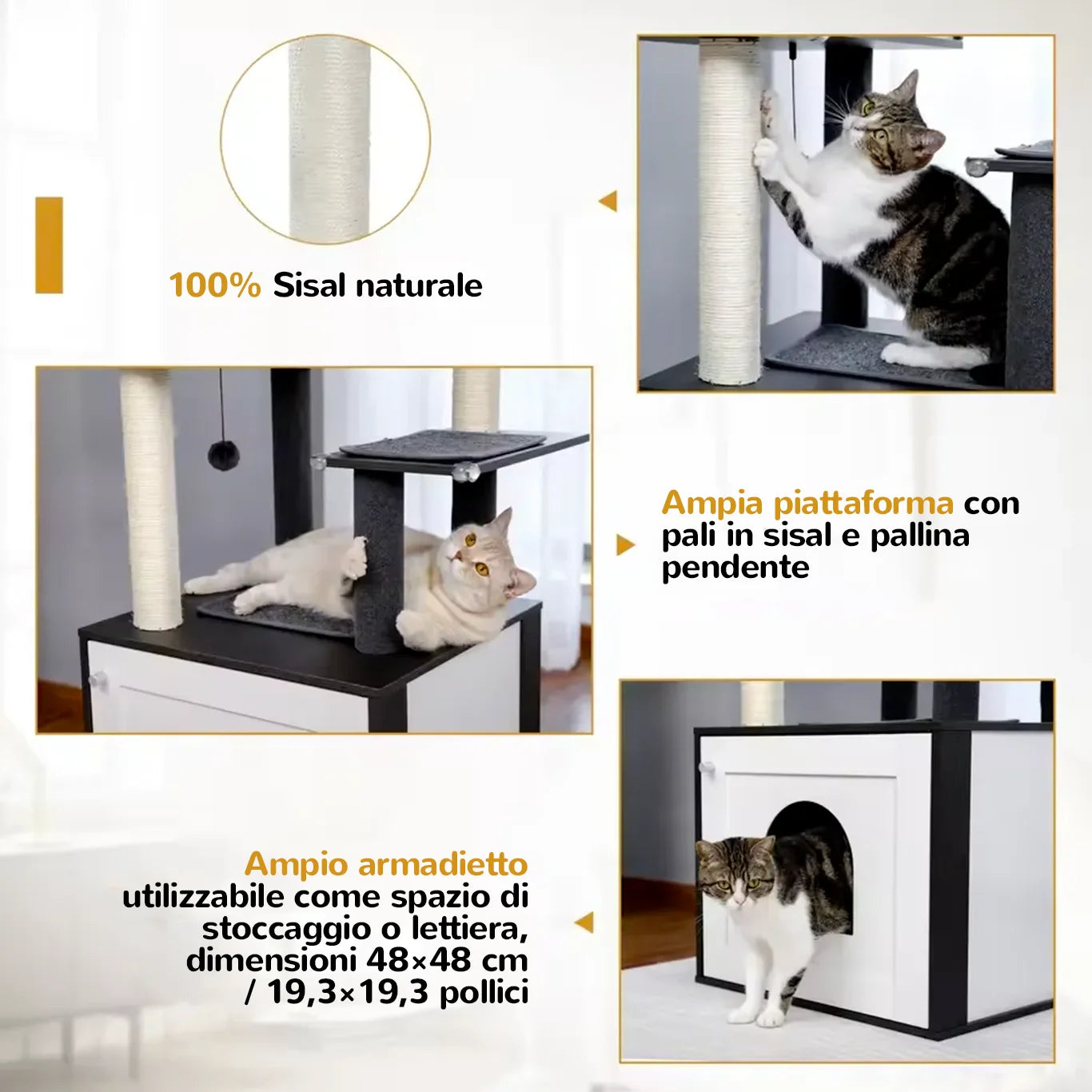 BoxCat albero tiragraffi con amaca a cucchiaio, cuscino morbido e più piattaforme per gatti