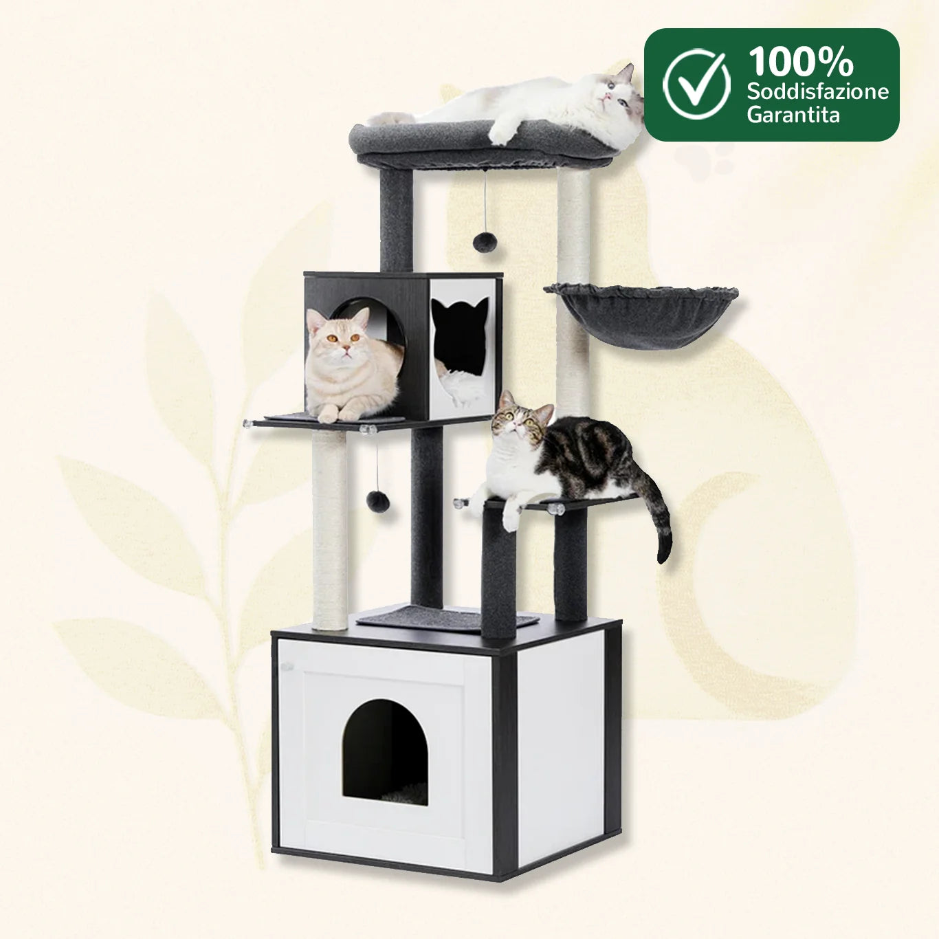 BoxCat™ albero tiragraffi elegante in legno nero e bianco per gatti