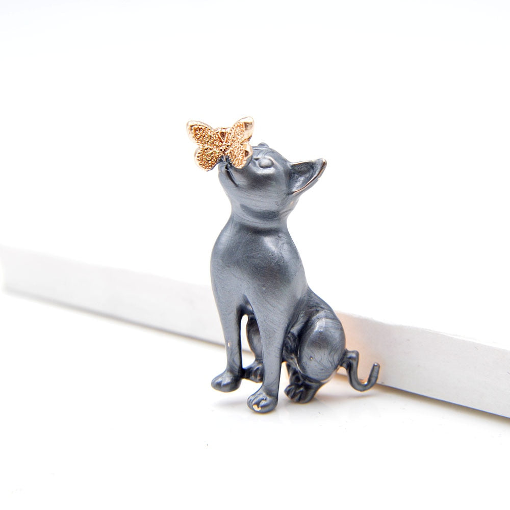 Cat And Butterfly Brooch