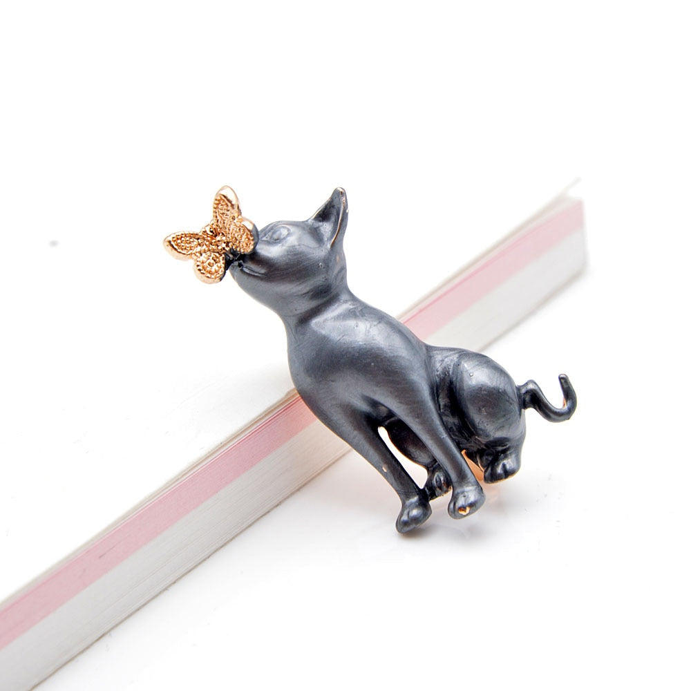 Cat And Butterfly Brooch