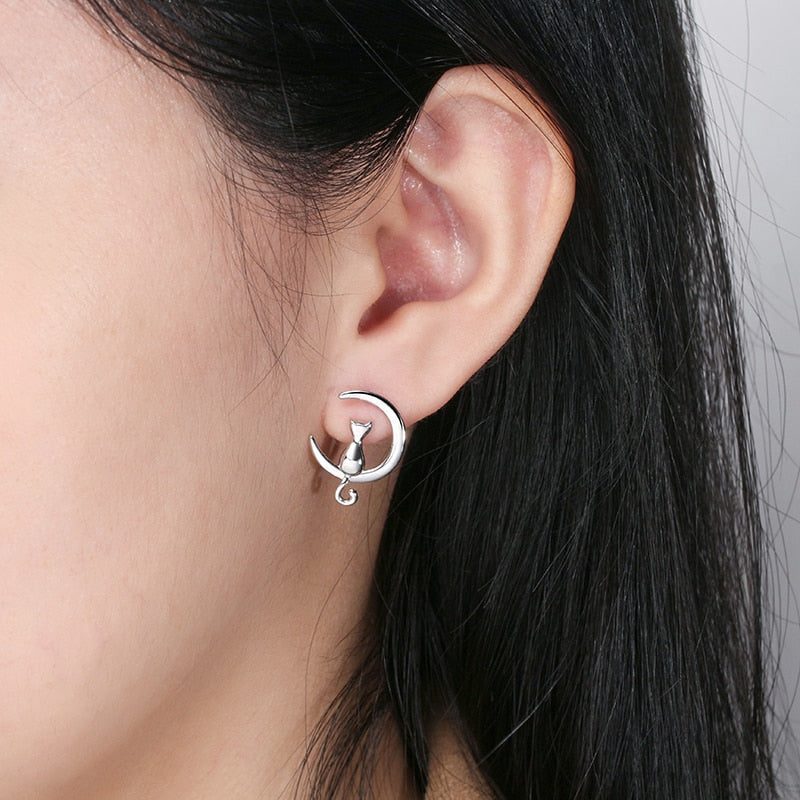 Cat and Moon Earrings
