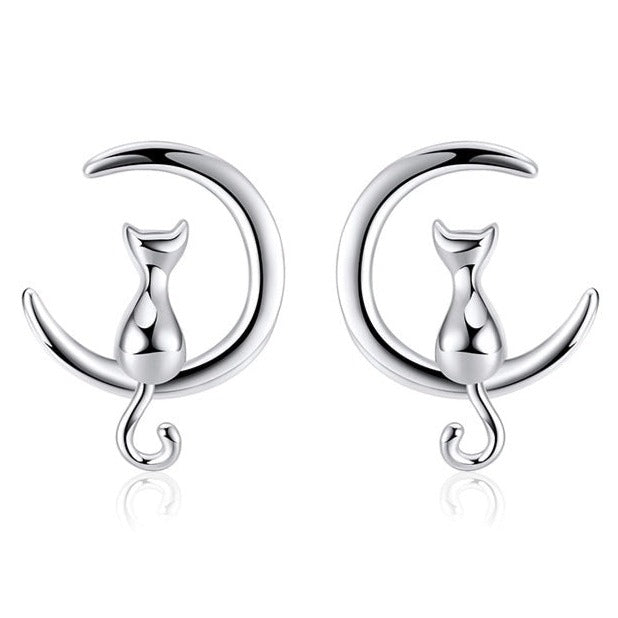 Cat and Moon Earrings