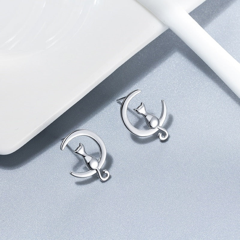 Cat and Moon Earrings