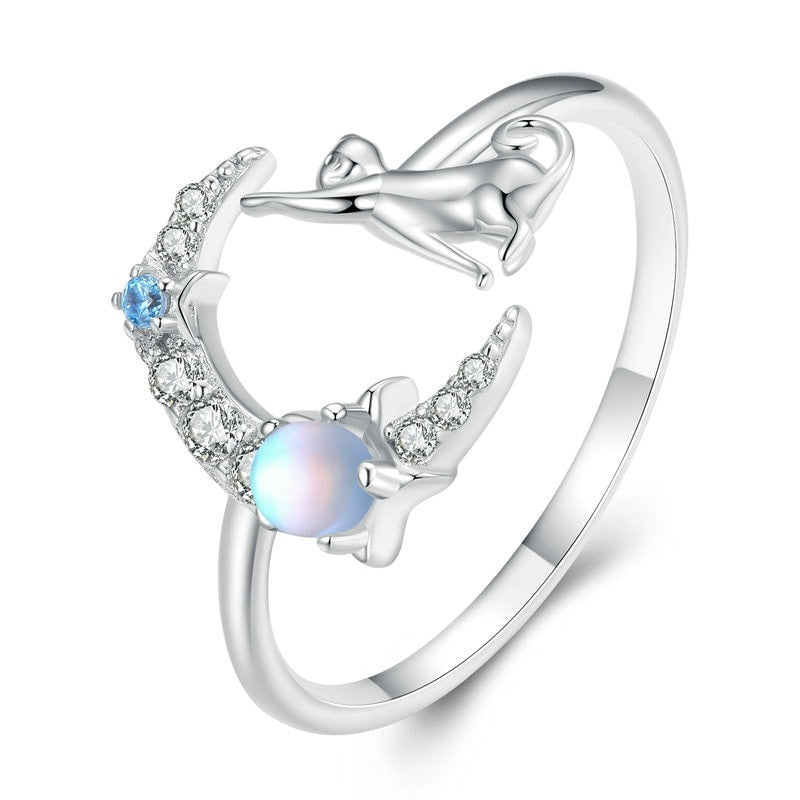 Cat and Moon Ring