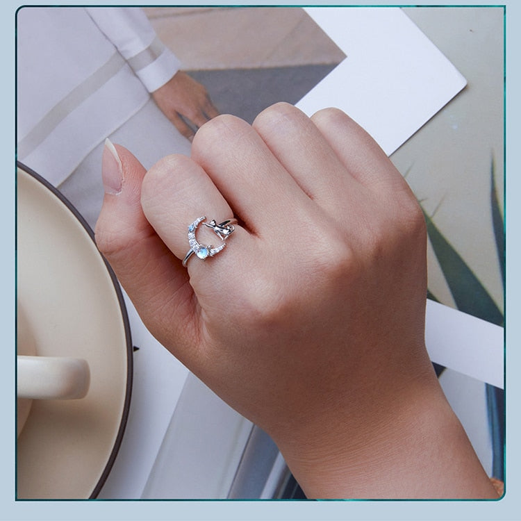 Cat and Moon Ring