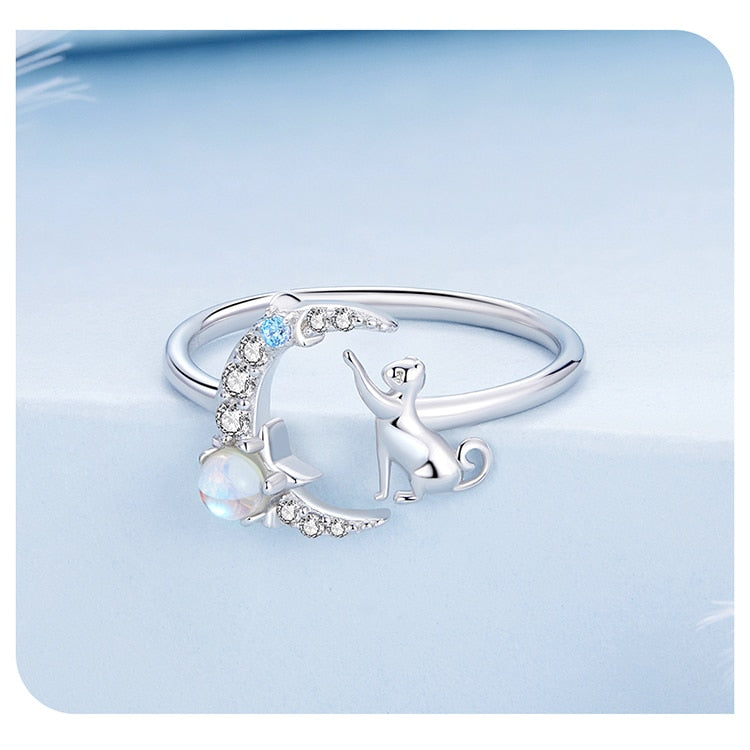 Cat and Moon Ring