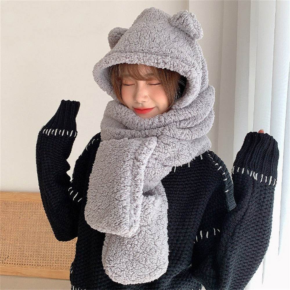 Cat Ear Hat Scarf Gloves Set