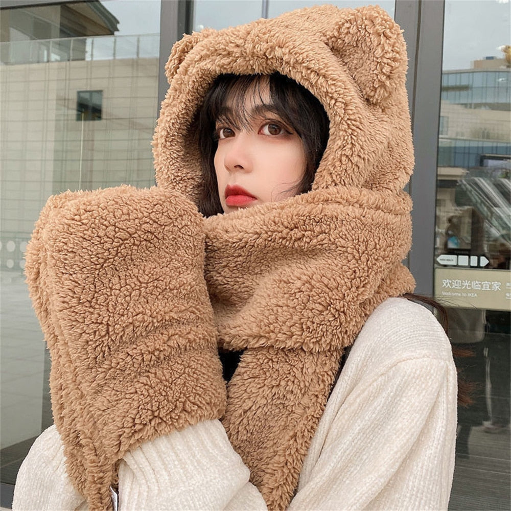 Cat Ear Hat Scarf Gloves Set
