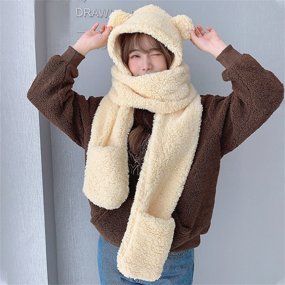 Cat Ear Hat Scarf Gloves Set