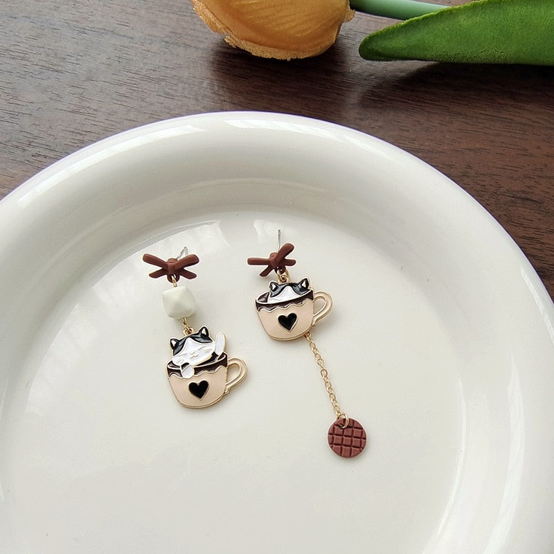 Cat in Cup Earrings