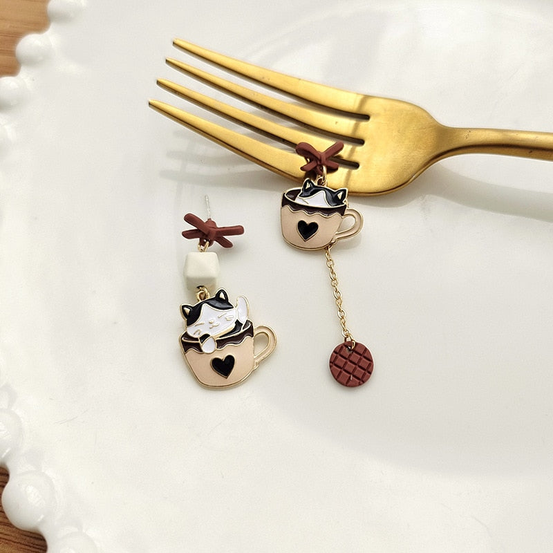 Cat in Cup Earrings