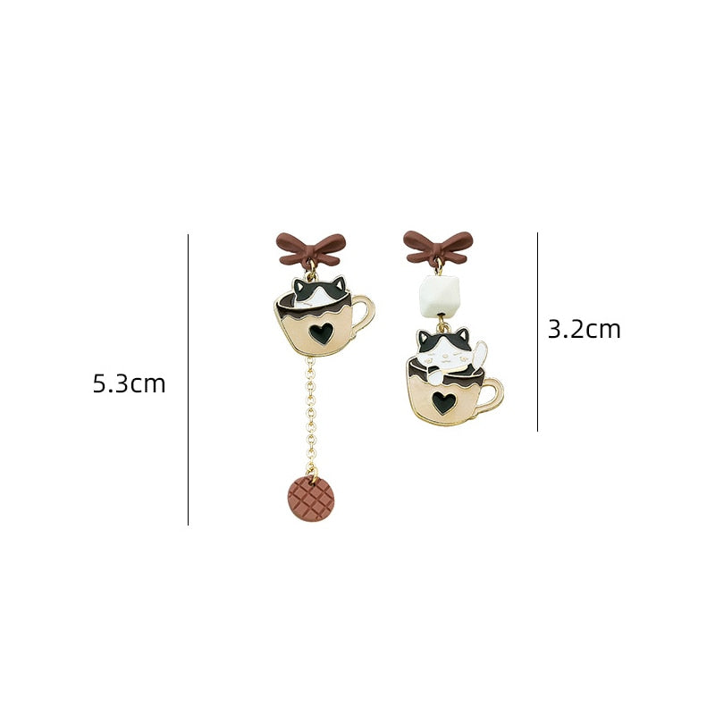 Cat in Cup Earrings