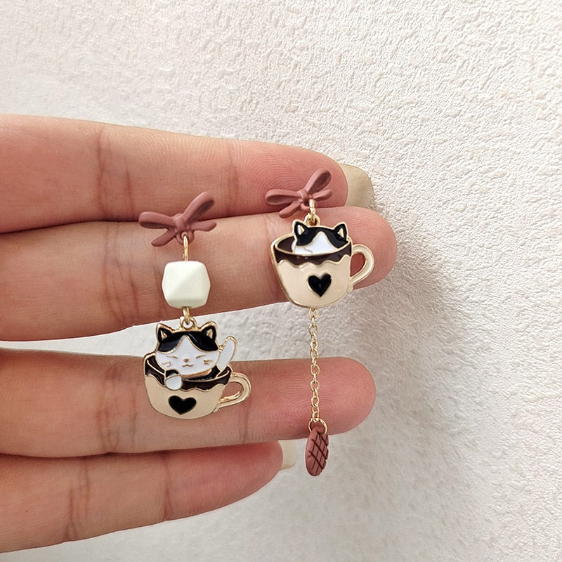 Cat in Cup Earrings