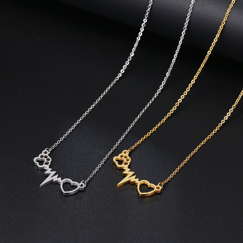 Cat Paw Heart Necklace