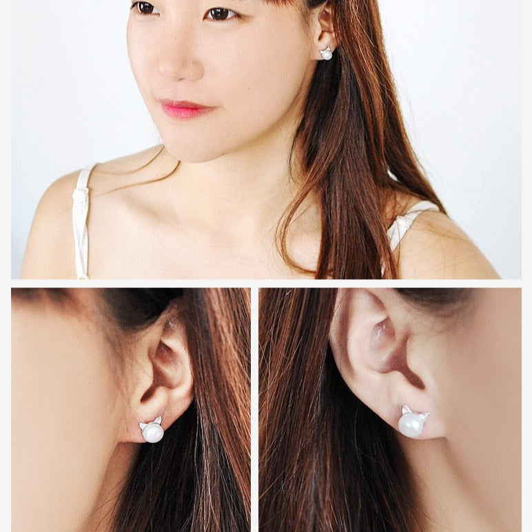 Cat Pearl Stud Earrings