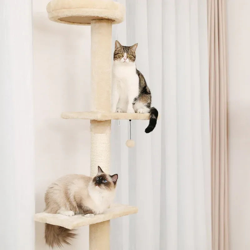 Albero tiragraffi ClimberCat™ beige con piattaforme multiple per gatti curiosi