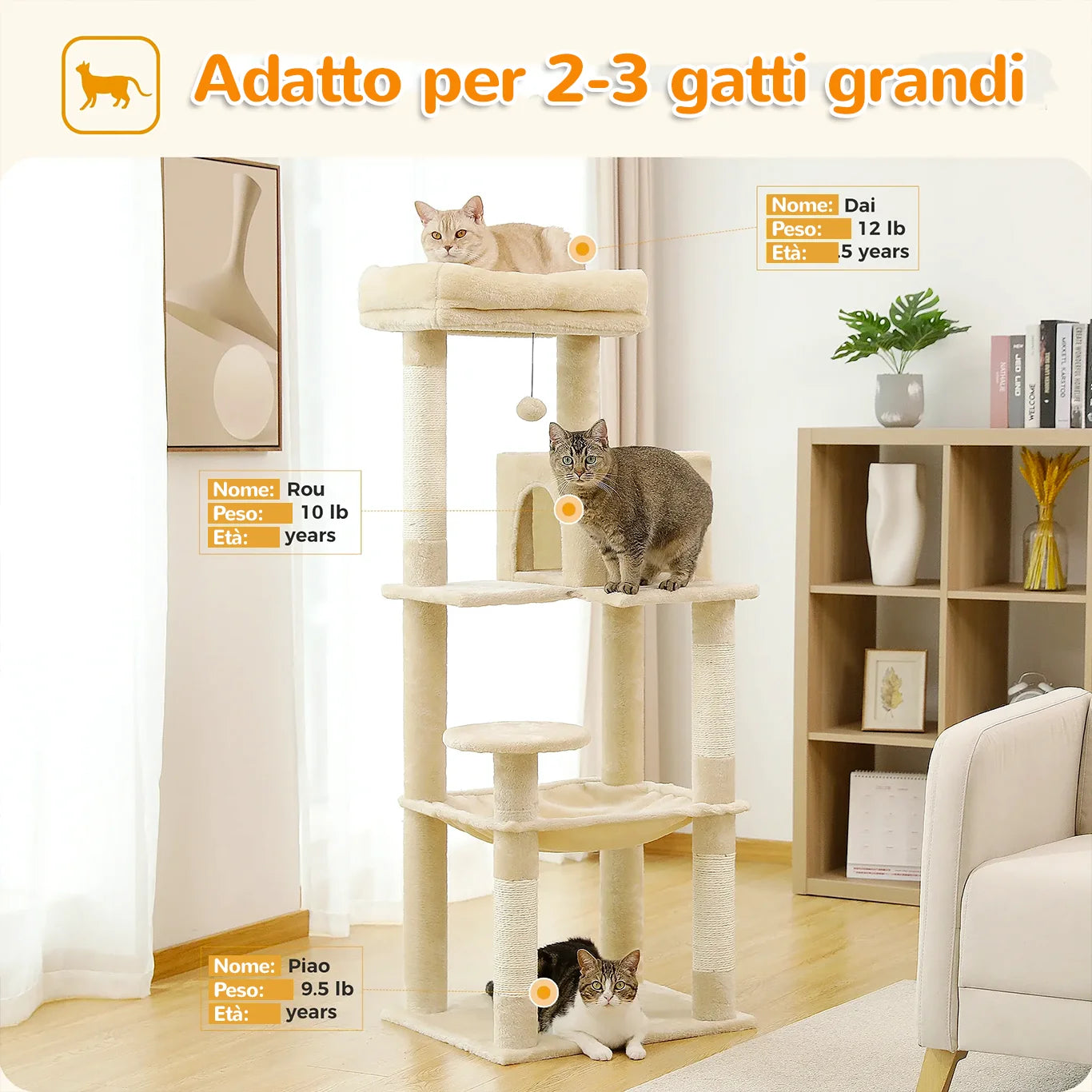 Tiragraffi ClimbLux™ XXL adatto per 2-3 gatti grandi e pesanti
