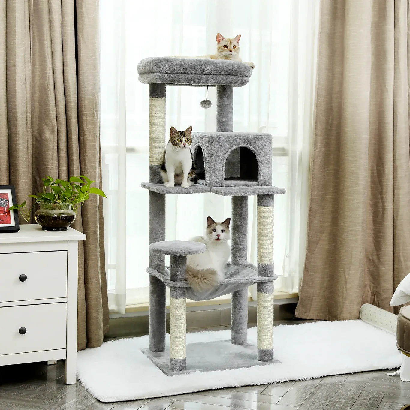 Tiragraffi ClimbLux™ XXL grigio scuro in salotto moderno con gatti