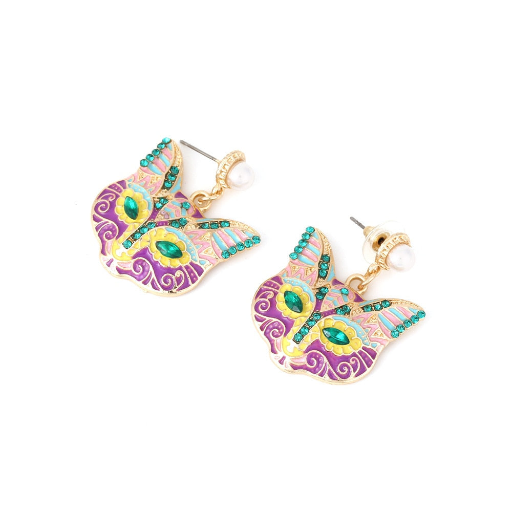 Colorful Cat Head Earrings