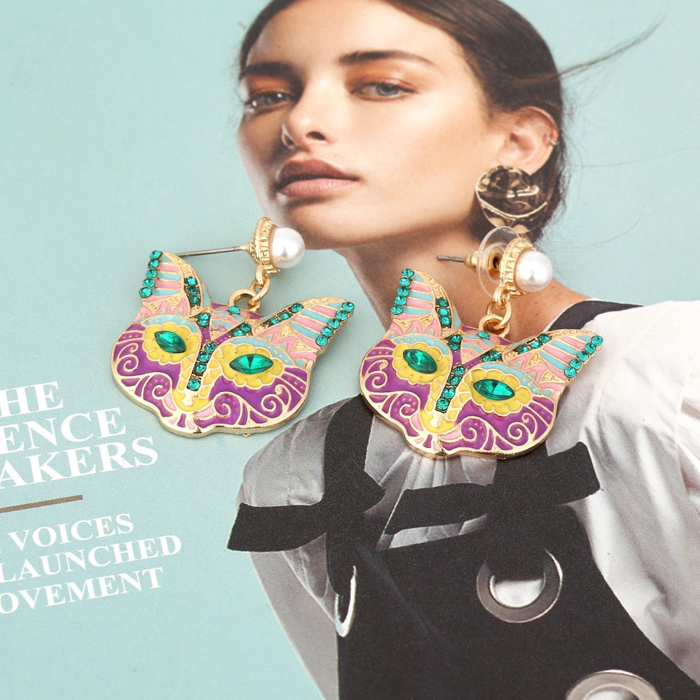 Colorful Cat Head Earrings