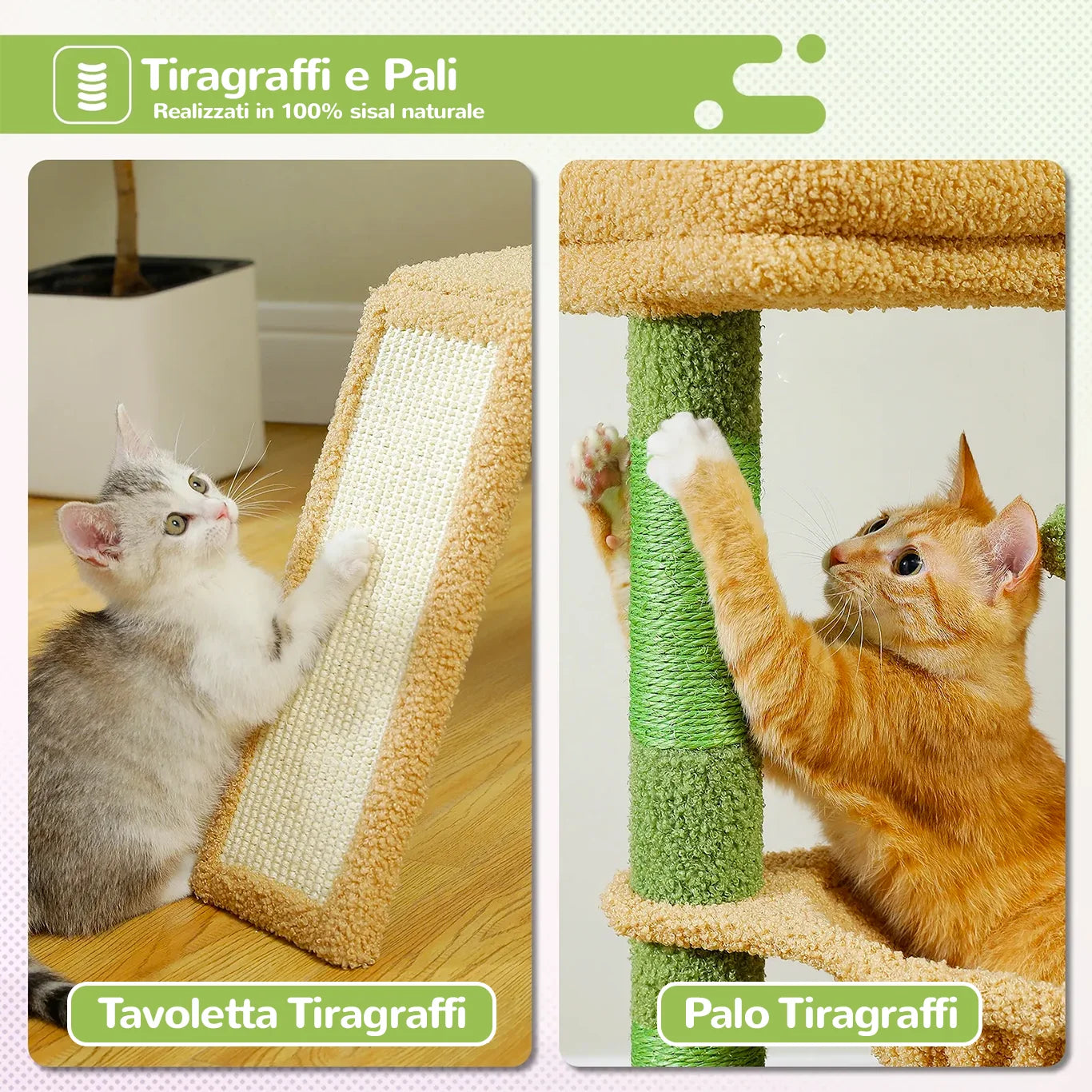 Albero tiragraffi ColorPaws™ con pali e tavoletta tiragraffi in sisal naturale
