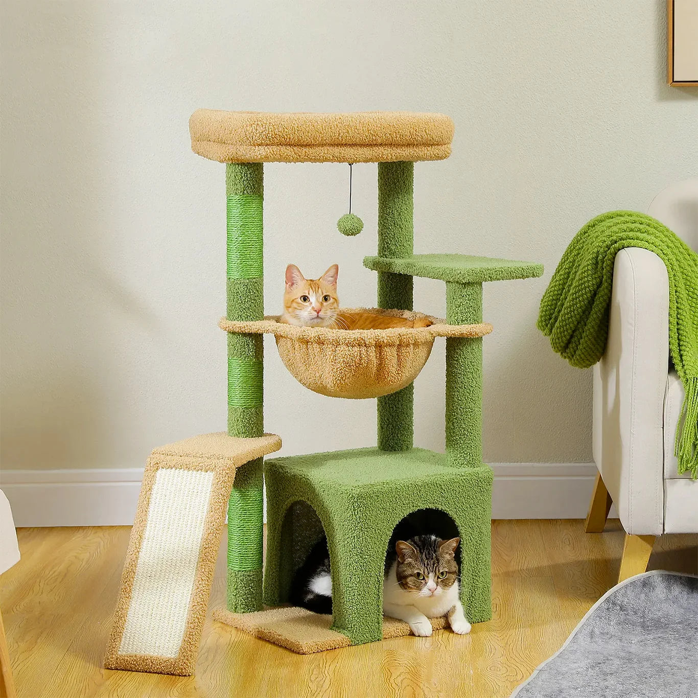 Albero tiragraffi ColorPaws™ verde 92 cm con amaca sospesa e casetta spaziosa