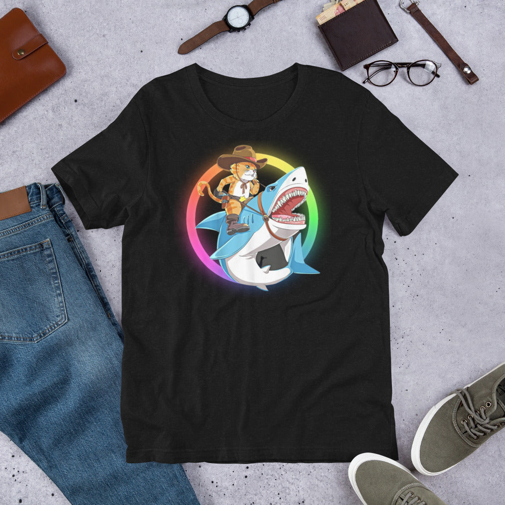 Cowboy Cat Riding Shark shirt