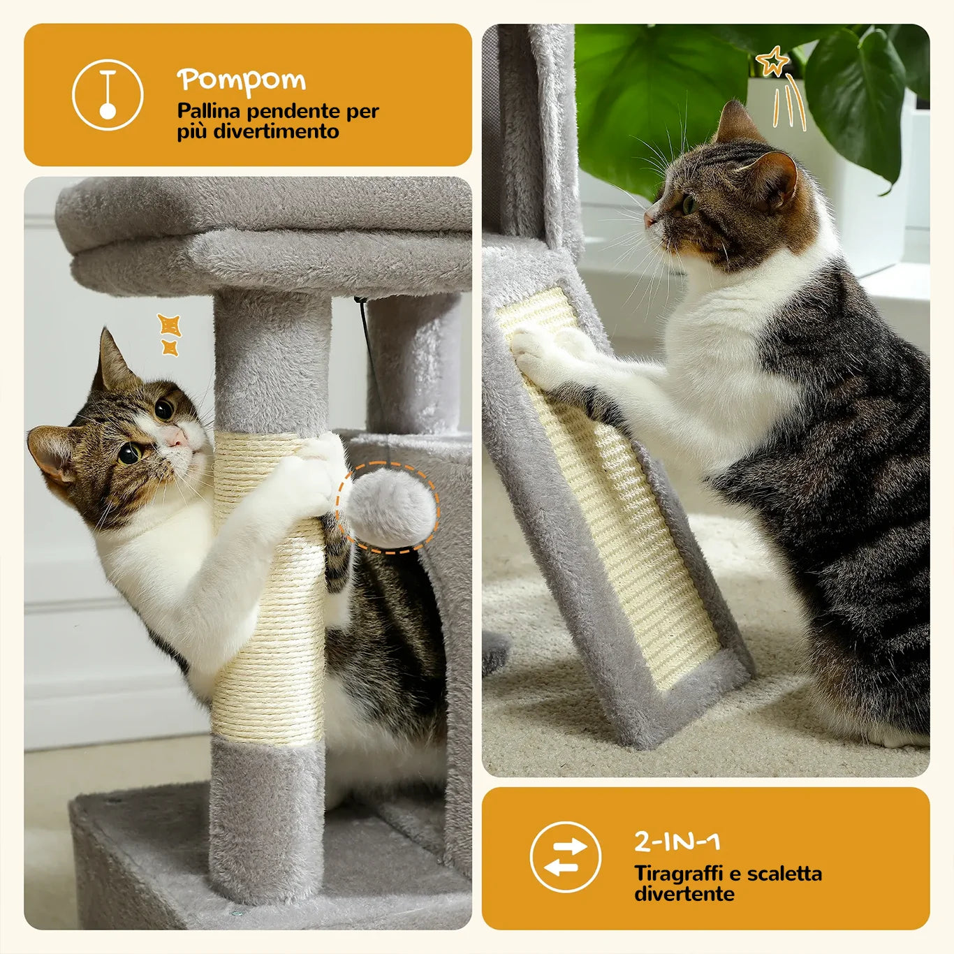 CozyHome™ con pallina pendente e scaletta tiragraffi per gatti attivi