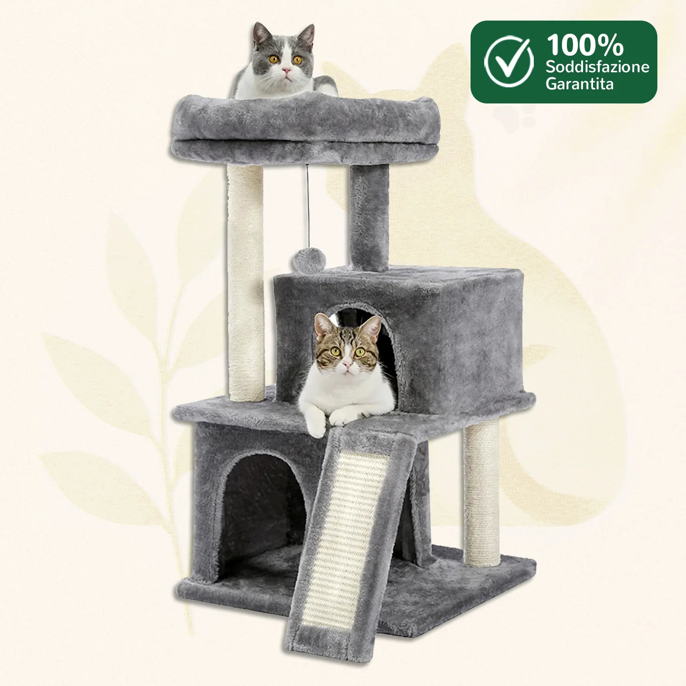 CozyHome™ albero per gatti 2 livelli colore grigio con piattaforme imbottite