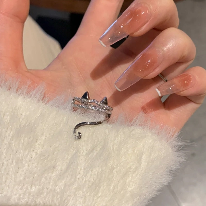 Cute Diamond Cat Ring
